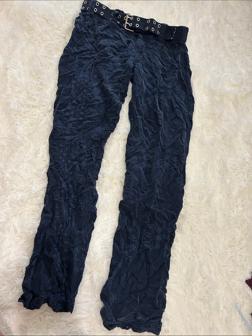 Johnny Was Navy Eyelet Joggers with Belt